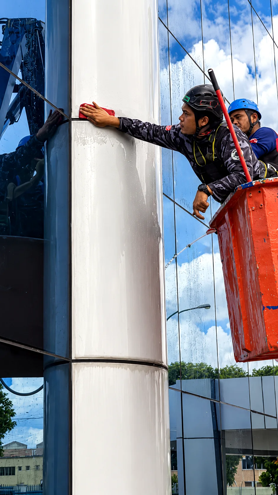 High-rise glass facade cleaning project by Vertical Pro